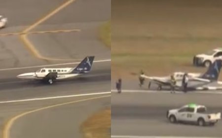 Avião faz pouso de emergência com apenas uma roda