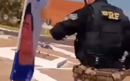 Policial Rodoviário é filmado derrubando propaganda eleitoral de candidato a prefeito