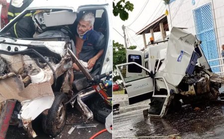 Vereador fica preso às ferragens após perder controle de ambulância e bater em poste; veja
