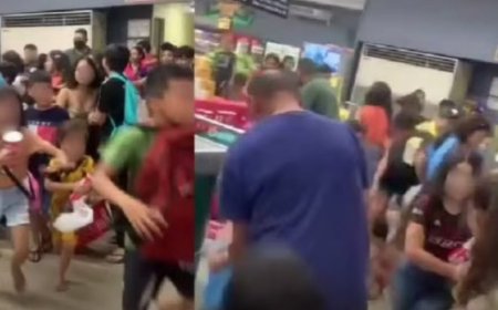 Crianças são flagradas saqueando supermercado em Manaus; funcionário é agredido por populares
