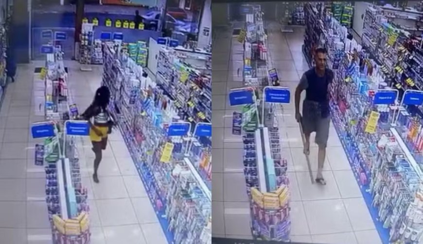 Mulher é brutalmente agredida por vizinho com pedaço de madeira dentro de farmácia