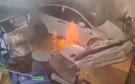 Tesla pega fogo após garagem alagar durante passagem de furacão