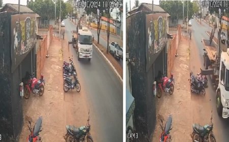 Caminhão guincho destrói quatro motos estacionadas em frente a oficina