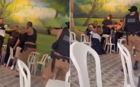 Homem armado com fuzil invade festa infantil para escapar da polícia