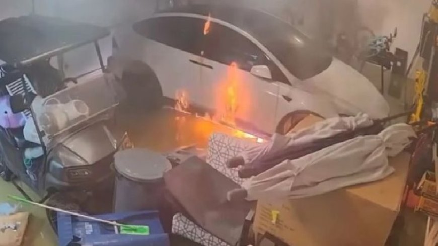 Tesla pega fogo após garagem alagar durante passagem de furacão