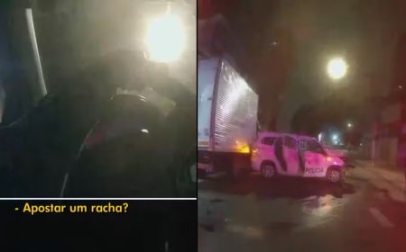 Policial Militar é filmado em "racha" com viatura da PM e causa acidente