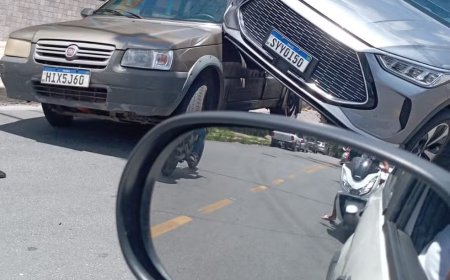 Após desviar de cachorro, carro perde controle e sobe em cima de outro veículo