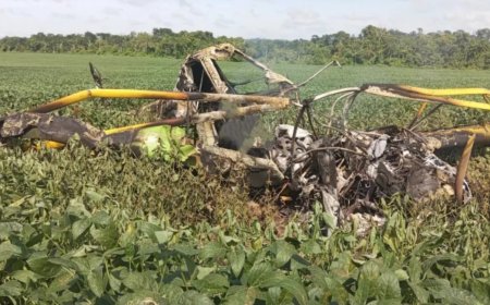 No primeiro dia de trabalho, piloto derruba avião agrícola e morre queimado no MT