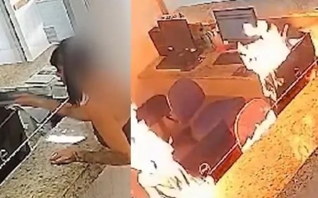 Mulher põe fogo em recepção de hospital; Veja o vídeo