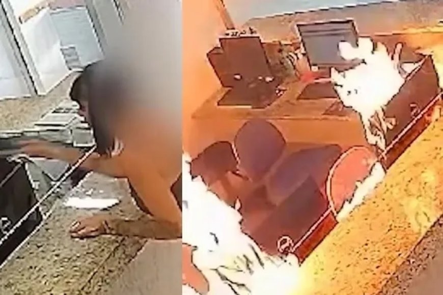 Mulher põe fogo em recepção de hospital; Veja o vídeo