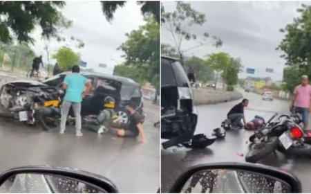 Carro perde o controle, bate em três motos e deixa feridos em Fortaleza; vídeo