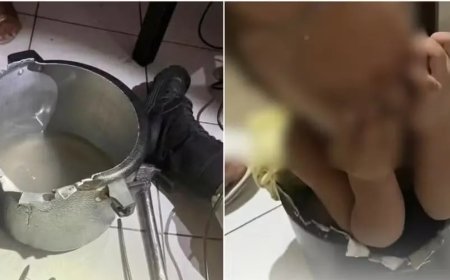 Garoto de 1 ano é salvo pelos bombeiros após ficar com o corpo entalado em panela de pressão no CE