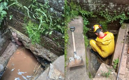 Homem tenta fugir da PM, fica preso em manilha de esgoto e é resgatado por bombeiros