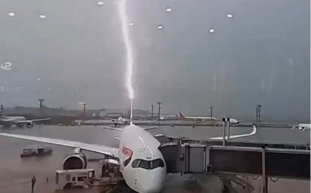 Veja o momento em que avião é atingido por raio em Guarulhos