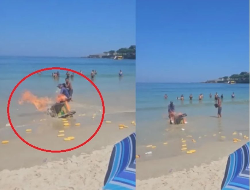Carrinho de milho explode e pega fogo na praia de Copacabana