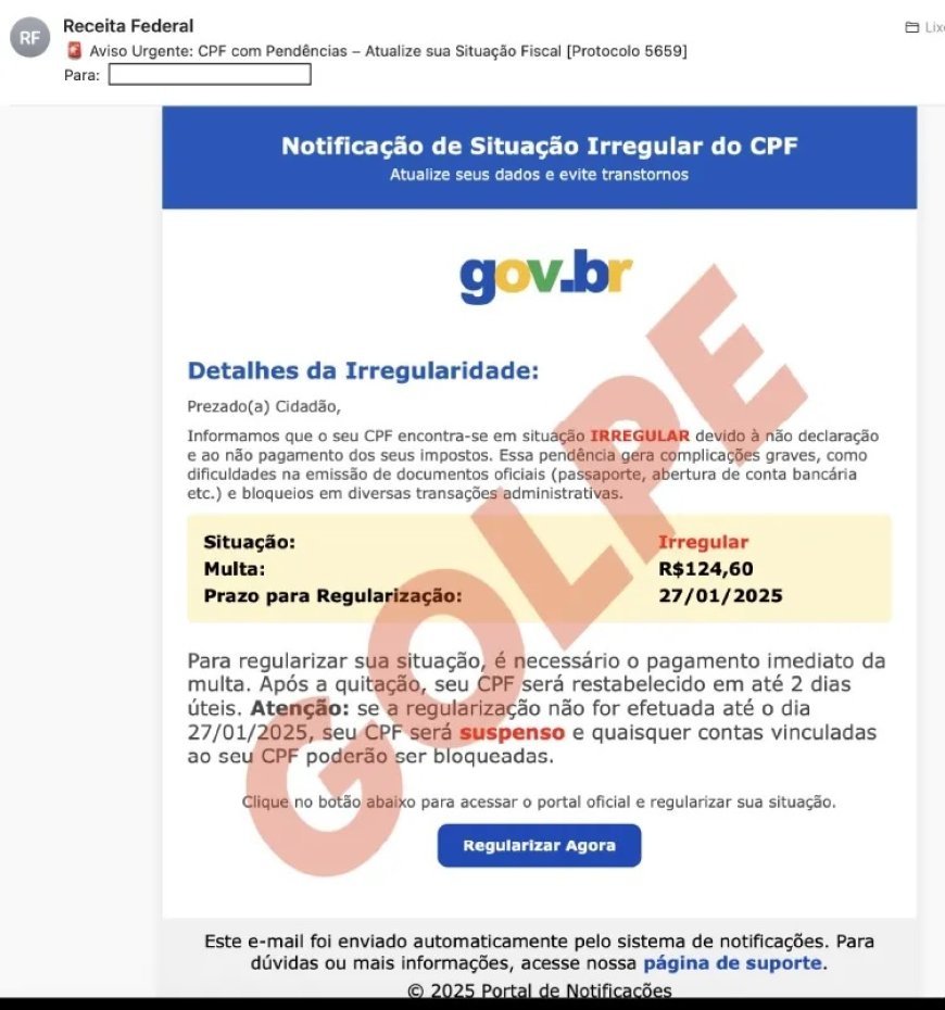 ALERTA: Golpistas se passam pela Receita Federal e cobram multa falsa; veja