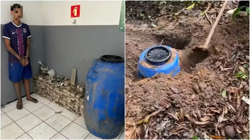 Polícia encontra 200 kg de maconha enterrados em quintal, em São Luís; Suspeito é preso