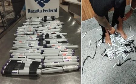 Receita Federal apreende 100 canetas do medicamento Mounjaro que estavam presas ao corpo de um passageiro
