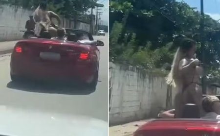 Mulher em carro conversível rebola e mostra os seios para viatura da PM