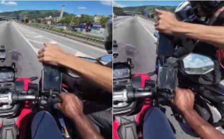 Motoboy flagra momento que tem celular roubado enquanto pilotava por rodovia