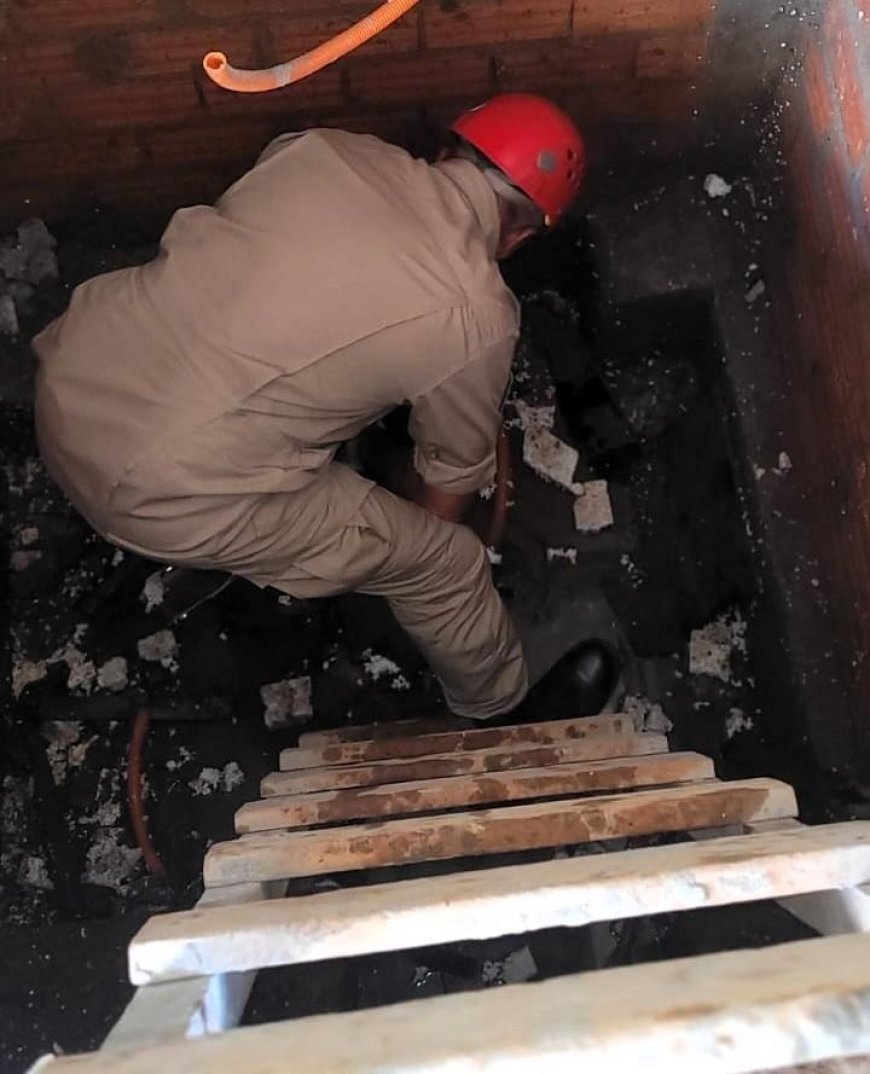 Bombeiros socorrem homem após queda de cinco metros em fosso de elevador