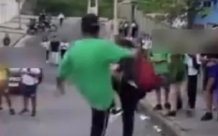 Vídeo mostra estudante agredindo colega com socos e chutes na porta de escola de BH