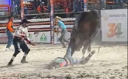 Desesperador: Imagem mostra momento em que peão é pisoteado por touro em rodeio; vídeo