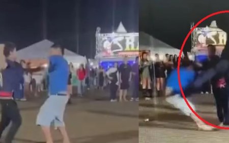 Policial aplica 'voadora' para separar briga durante festa
