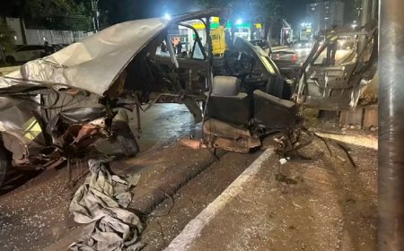 Carro é partido ao meio após batida em racha com 3 veículos em Cuiabá