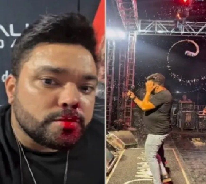 Cantor de forró é atingido por lata de cerveja durante show