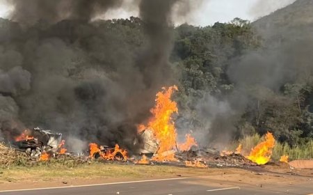 Caminhão-tanque com etanol tomba na BR-040, e motorista morre carbonizado