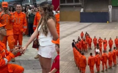 Bombeiro quebra protocolo de formatura e pede namorada em casamento em cerimônia emocionante; ASSISTA