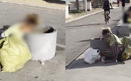 Mulher é vista comendo em lixeira de cartão-postal de Fortaleza