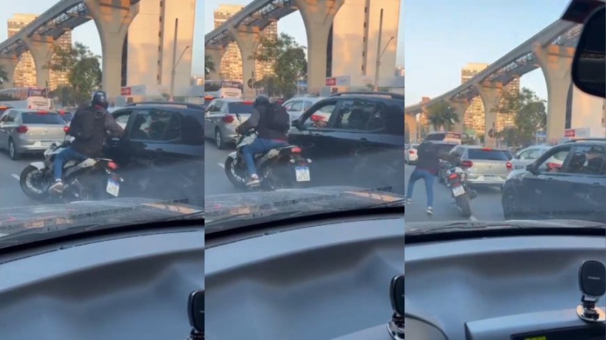 Motorista toma arma de bandido em assalto no trânsito e atira no ladrão