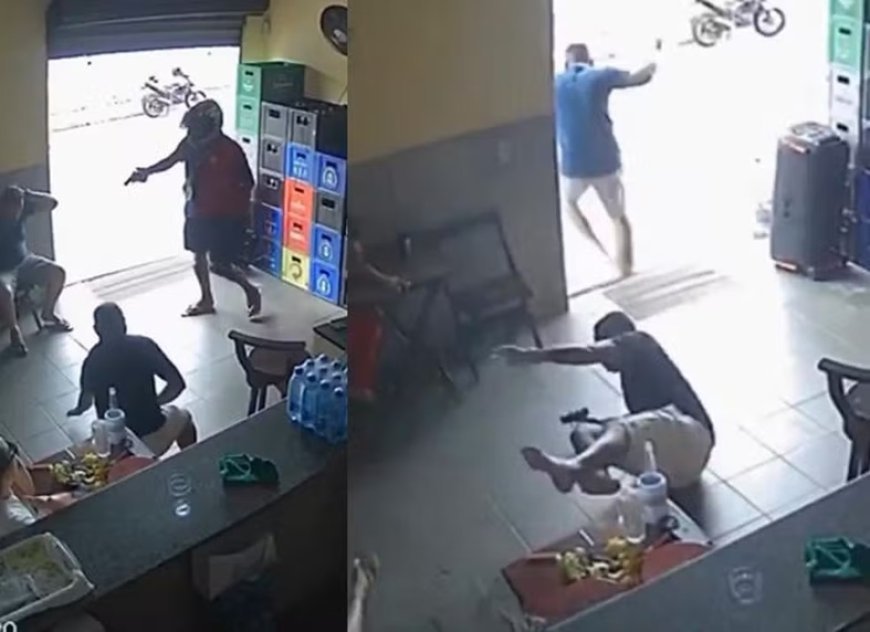 VÍDEO: Assalto em bar termina com suspeito morto após policial reagir
