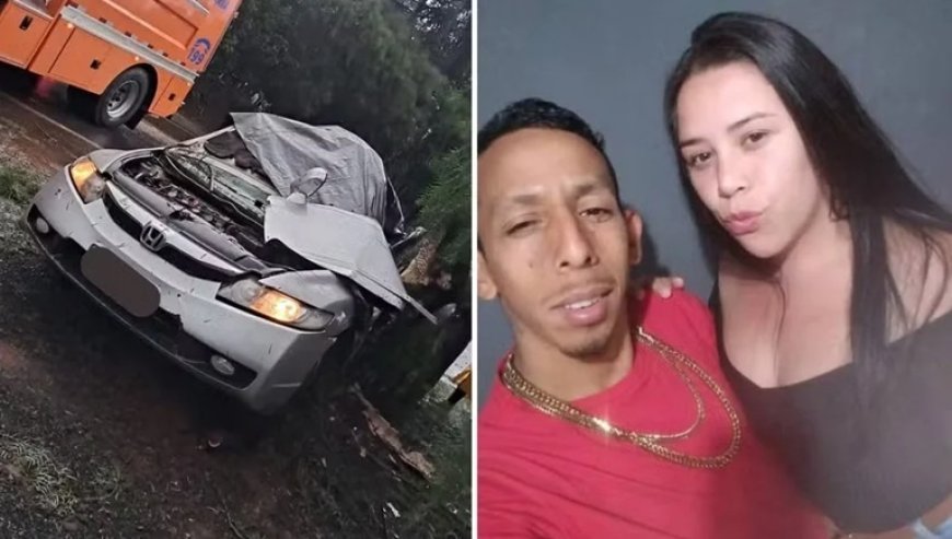 Casal morre após carro aquaplanar na chuva, capotar em rodovia e bater em árvore