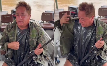Leonardo se veste com saco de lixo para pescar e brinca: "Tendência"