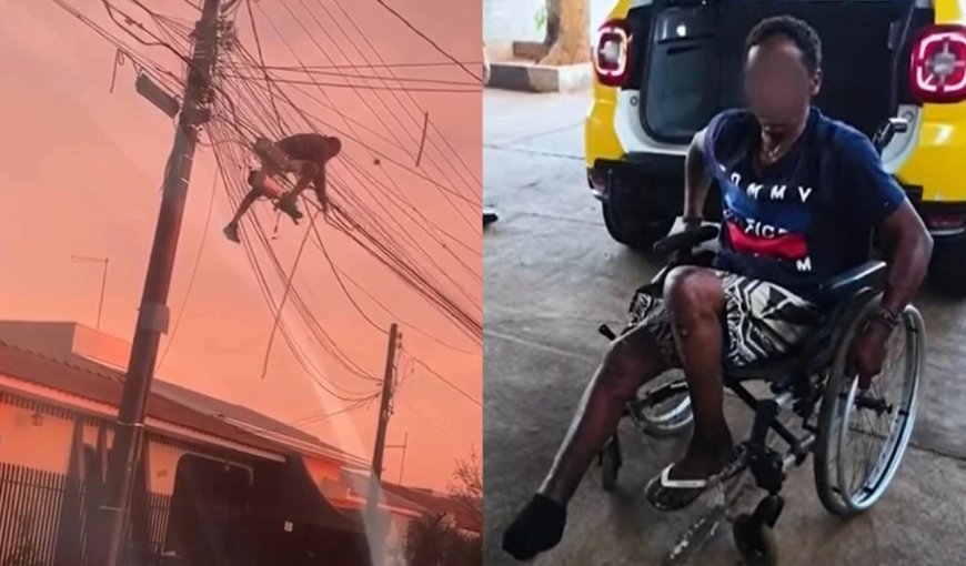 Cadeirante é flagrado furtando fios de energia em um poste