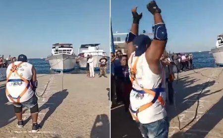 Egípcio puxa com os dentes iate de 700 toneladas