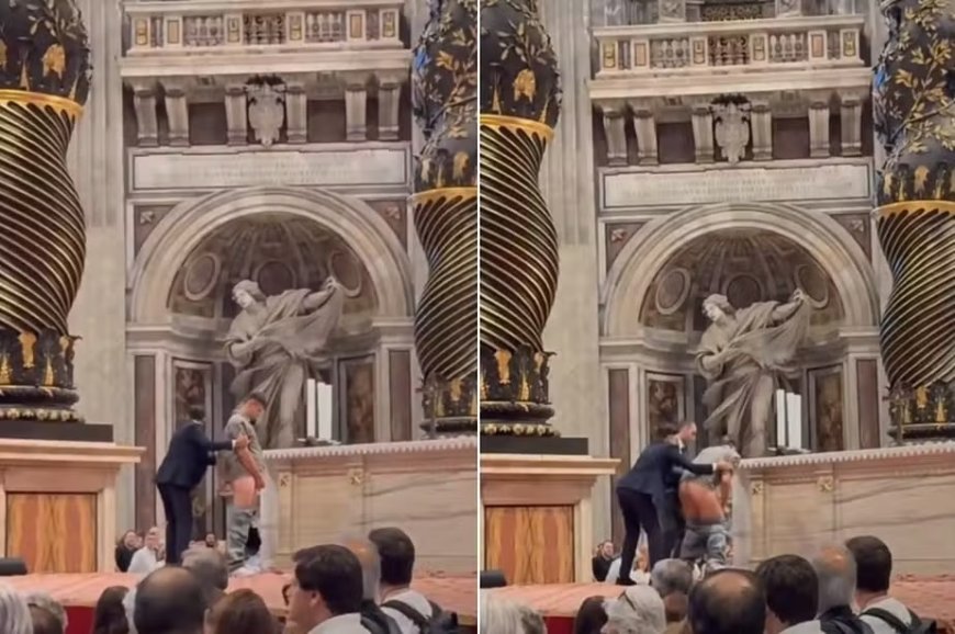 Homem urina no Altar da Confissão da Basílica de São Pedro durante missa no Vaticano