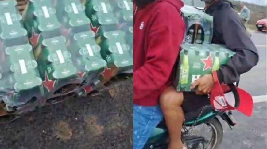 Caminhão carregado de cerveja tomba e carga é saqueada por populares em estrada