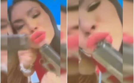 Blogueira beija arma e dança funk com namorada de traficante em festa