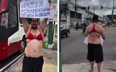 VÍDEO: Influenciador cumpre promessa e desfila de calcinha e sutiã em avenida