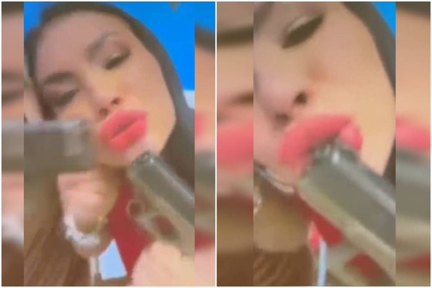 Blogueira beija arma e dança funk com namorada de traficante em festa