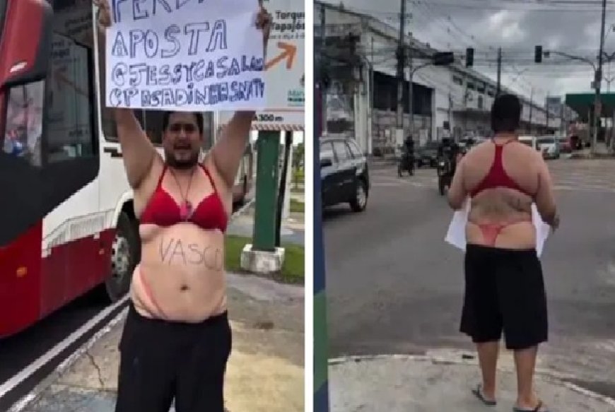 VÍDEO: Influenciador cumpre promessa e desfila de calcinha e sutiã em avenida