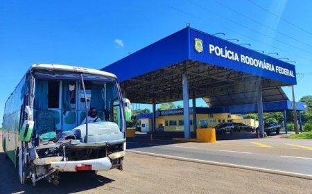 Motorista é flagrado dirigindo ônibus batido e sem para-brisa no MS