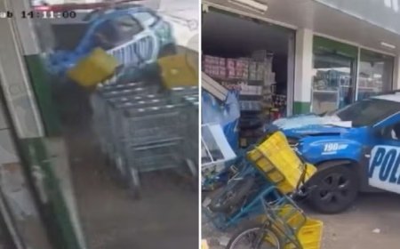 Perseguição policial termina com viatura dentro de supermercado