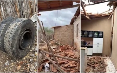 Pneu se solta de caminhão, atinge casa e destrói cozinha