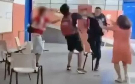 Policial dá tapas e socos em estudantes durante ato contra professor acusado de assédio em escola; veja vídeo