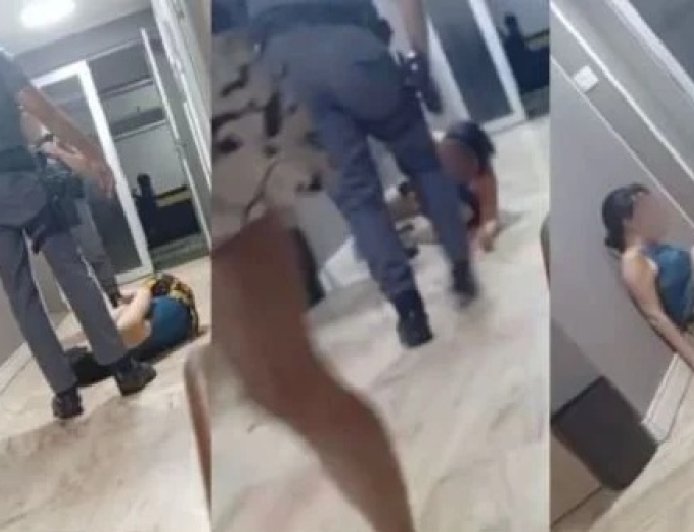 PM é flagrado chutando rosto de mulher caída no litoral do estado